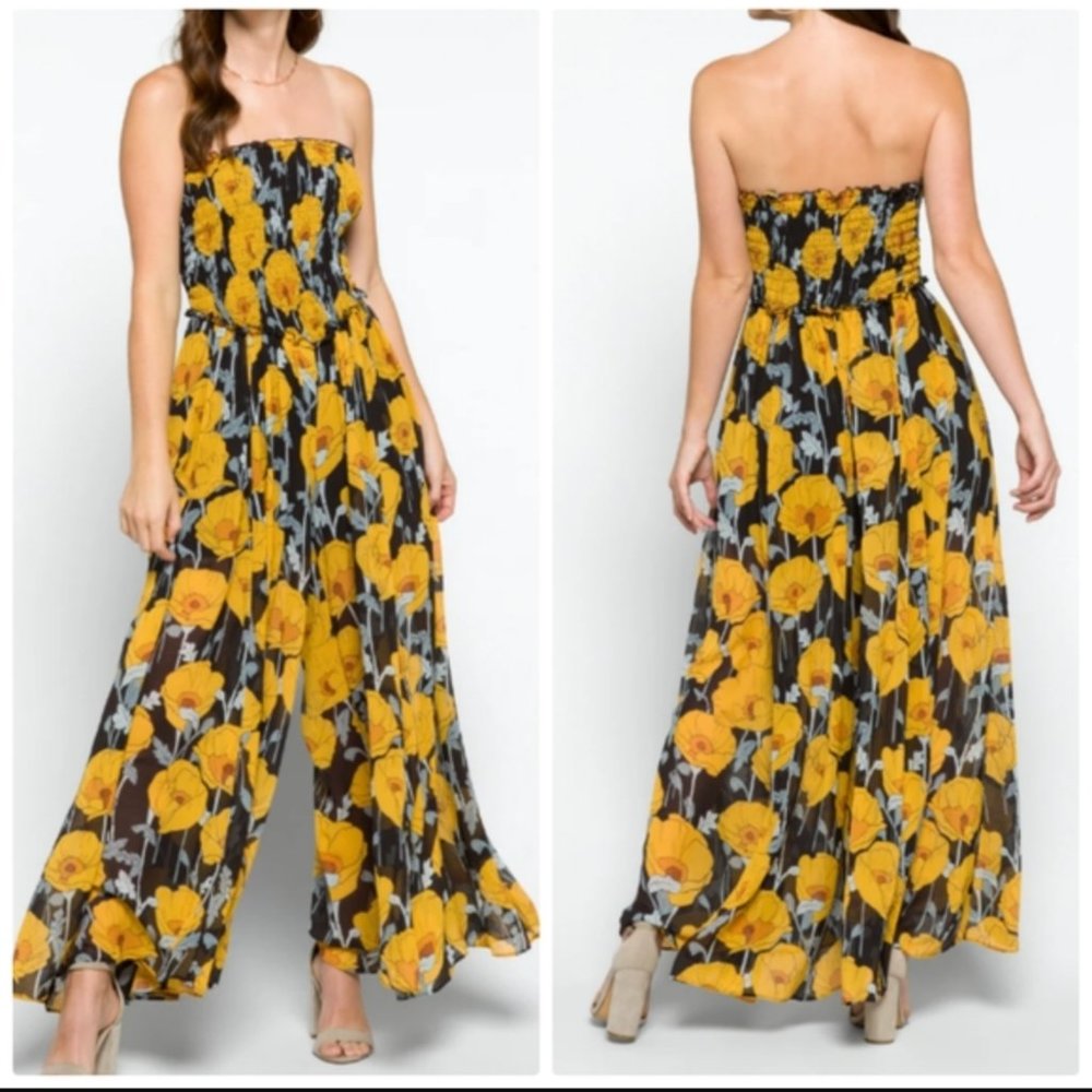 XS Free People Sophia jumpsuit with shirring in floral print NWT